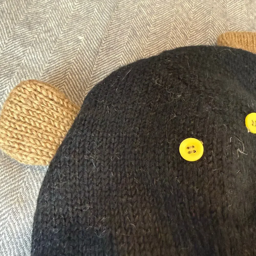 Black Bear Ears Wool Knit Trapper Hat Winter Tassels Cute